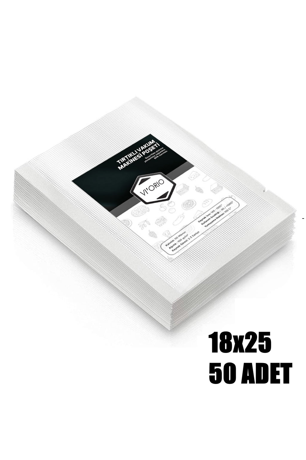 18x25 Tırtıklı Vakum Makinesi Poşeti 50 Adet