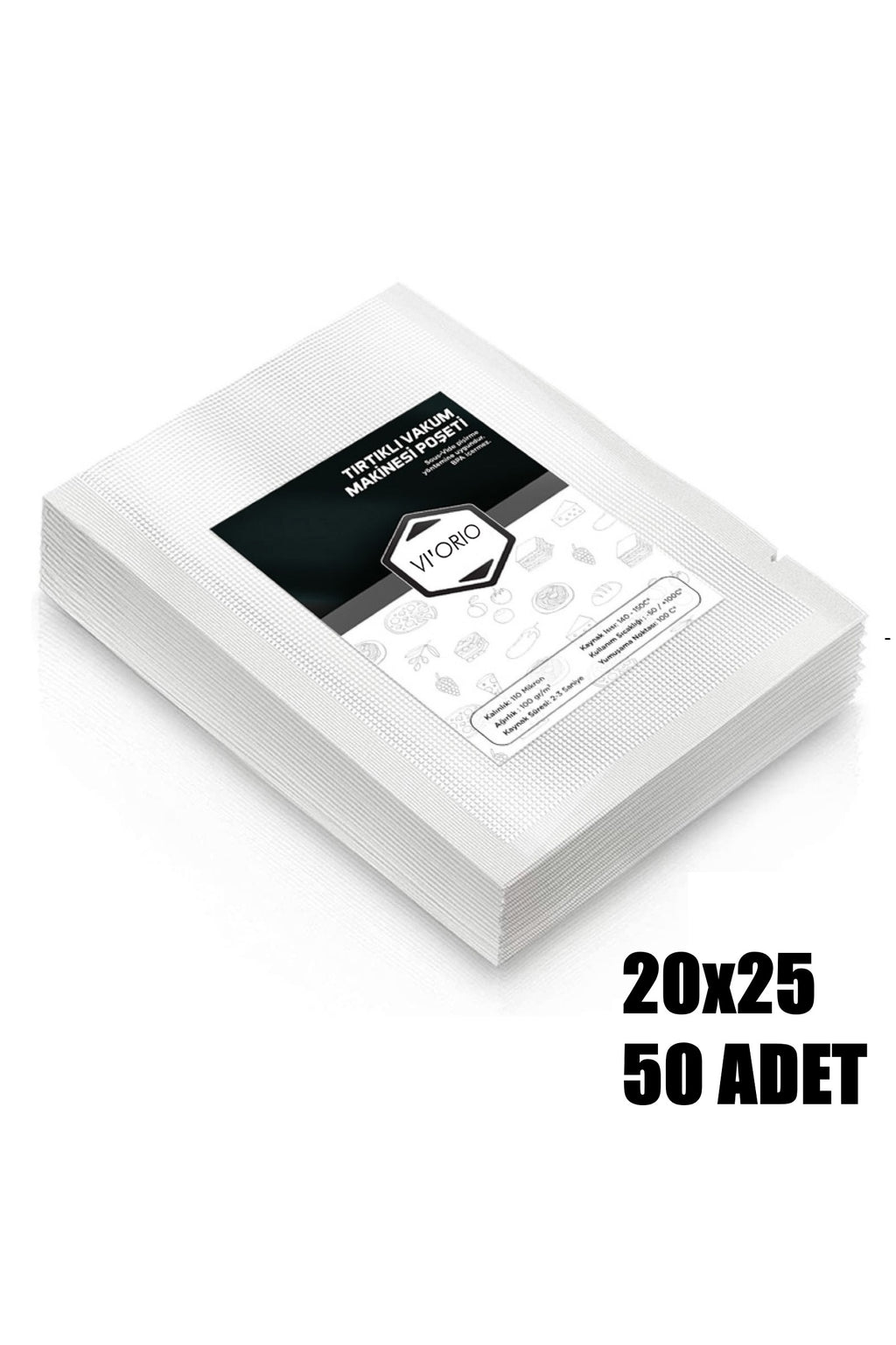 20x25 Tırtıklı Vakum Makinesi Poşeti 50 Adet
