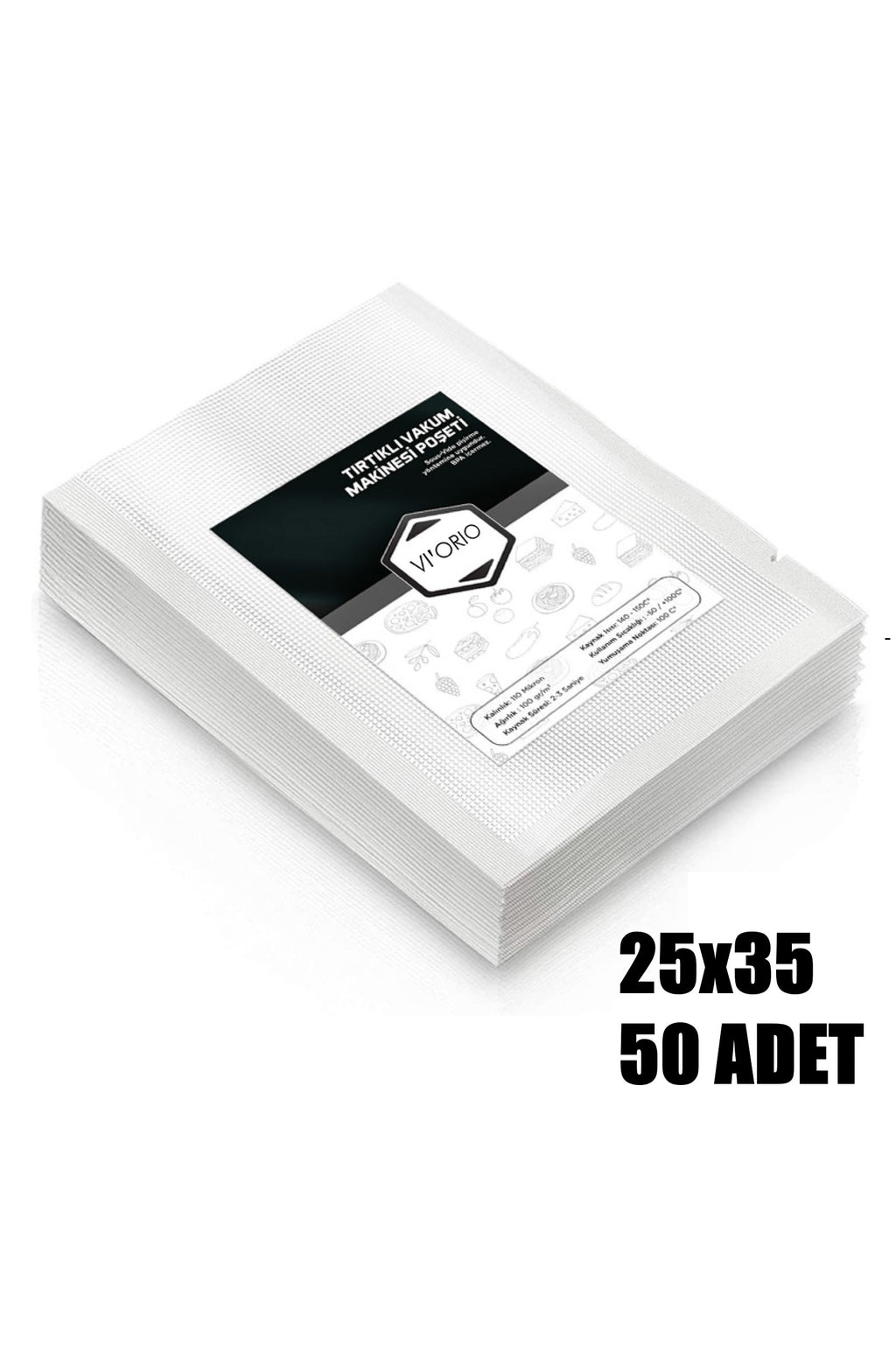 25x35 Tırtıklı Vakum Makinesi Poşeti 50 Adet